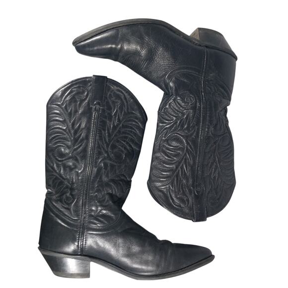 GORGEOUS BLACK GENUINE LEATHER FANCY STITCHED WESTERN COWBOY BOOTS! SZ 8M - Picture 7 of 11